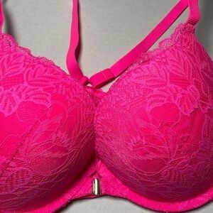 34DD BRA Auden Push Up Demi Racerback Front Closure Molded Cups Hot Pink